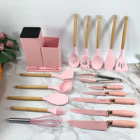 Premium 19Pcs Kitchen Cooking Set – Utensils, Knives & Storage Holder