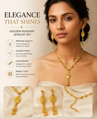 Gold Oval Tassel Jewelry Set – Elegant Necklace & Matching Drop Earrings
