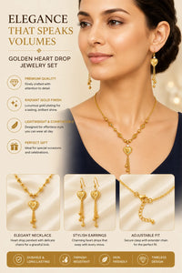 Gold Heart Pendant Jewelry Set – Elegant Necklace & Matching Tassel Earrings