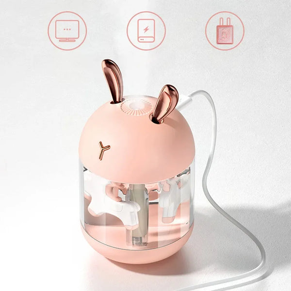 Portable Rabbit Humidifier – USB Ultrasonic Mist with Colorful LED Light