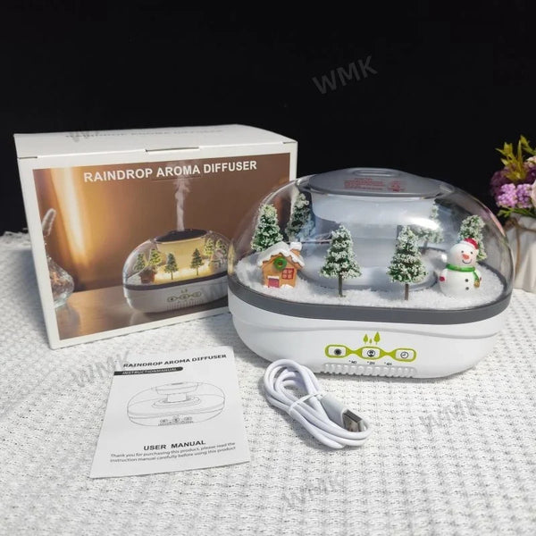 Raindrop Aroma Diffuser Humidifier – 400ml Mini Landscape with Warm LED Light