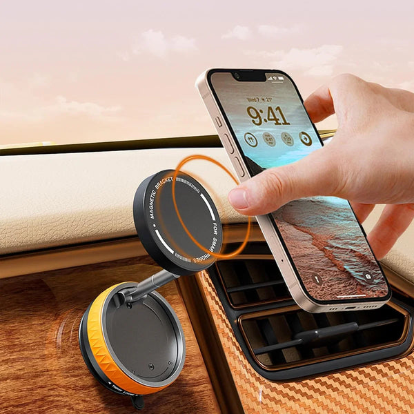 Magnetic Suction Phone Holder K10b – Adjustable Smartphone Grip in Black & Orange