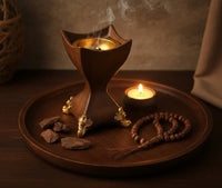 Decorative Incense Burner with Gold Accents – Wood-Style Bakhoor & Incense Holder