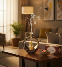 Islamic Crescent Frame with Hanging Golden Dome – Elegant White & Gold Tabletop Showpiece
