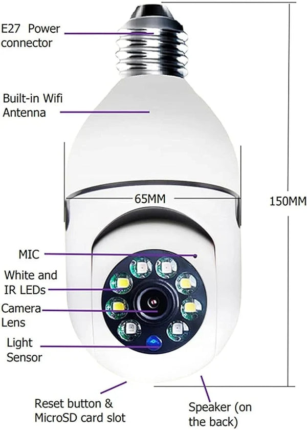 1080P WiFi Light Bulb Security Camera – Two-Way Audio & Remote Smartphone Access