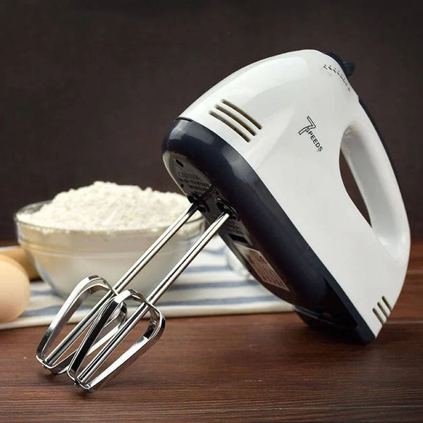 7-Speed Electric Hand Mixer – 150–200W with Stainless Steel Beaters & Dough Hooks